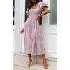 ZESICA Women’s Summer Boho Gingham Puff Sleeve Square Neck Beach Midi Dress | 2026 Casual Bohemian Flowy, Swing A Line, Vintage, Baby Shower Cottagecore Maternity Plaid Tea Party Dresses(Taro)
