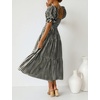 ZESICA Women’s Summer Boho Gingham Puff Sleeve Square Neck Beach Midi Dress | 2026 Casual Bohemian Flowy, Swing A Line, Vintage, Baby Shower Cottagecore Maternity Plaid Tea Party Dresses(Black)