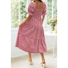 ZESICA Women’s Summer Boho Gingham Puff Sleeve Square Neck Beach Midi Dress | 2026 Casual Bohemian Flowy, Swing A Line, Vintage, Baby Shower Cottagecore Maternity Plaid Tea Party Dresses(Red)