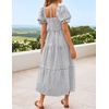 ZESICA Women’s Summer Boho Gingham Puff Sleeve Square Neck Beach Midi Dress | 2026 Casual Bohemian Flowy, Swing A Line, Vintage, Baby Shower Cottagecore Maternity Plaid Tea Party Dresses(Grey)