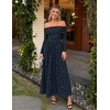 ZESICA Womens 2026 Fall Floral Wedding Guest Off the Shoulder Maxi Dresses | Long Sleeve, Soft Mesh Fabric Lined, A Line Flowy, High Waisted, Wedding Guest, Cocktail Party, Formal Elegant, Long Dress(Navy)