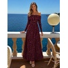 ZESICA Womens 2026 Fall Floral Wedding Guest Off the Shoulder Maxi Dresses | Long Sleeve, Soft Mesh Fabric Lined, A Line Flowy, High Waisted, Wedding Guest, Cocktail Party, Formal Elegant, Long Dress(Wine)