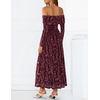 ZESICA Womens 2026 Fall Floral Wedding Guest Off the Shoulder Maxi Dresses | Long Sleeve, Soft Mesh Fabric Lined, A Line Flowy, High Waisted, Wedding Guest, Cocktail Party, Formal Elegant, Long Dress(Wine)