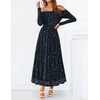 ZESICA Womens 2026 Fall Floral Wedding Guest Off the Shoulder Maxi Dresses | Long Sleeve, Soft Mesh Fabric Lined, A Line Flowy, High Waisted, Wedding Guest, Cocktail Party, Formal Elegant, Long Dress(Navy)
