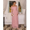ZESICA Womens 2026 Fall Floral Wedding Guest Off the Shoulder Maxi Dresses | Long Sleeve, Soft Mesh Fabric Lined, A Line Flowy, High Waisted, Wedding Guest, Cocktail Party, Formal Elegant, Long Dress(Pink)