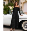 ZESICA Womens 2026 Fall Floral Wedding Guest Off the Shoulder Maxi Dresses | Long Sleeve, Soft Mesh Fabric Lined, A Line Flowy, High Waisted, Wedding Guest, Cocktail Party, Formal Elegant, Long Dress(Black)