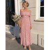 ZESICA Womens 2026 Fall Floral Wedding Guest Off the Shoulder Maxi Dresses | Long Sleeve, Soft Mesh Fabric Lined, A Line Flowy, High Waisted, Wedding Guest, Cocktail Party, Formal Elegant, Long Dress(Pink)