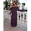 ZESICA Womens 2026 Fall Floral Wedding Guest Off the Shoulder Maxi Dresses | Long Sleeve, Soft Mesh Fabric Lined, A Line Flowy, High Waisted, Wedding Guest, Cocktail Party, Formal Elegant, Long Dress(Darkpurple)