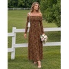 ZESICA Womens 2026 Fall Floral Wedding Guest Off the Shoulder Maxi Dresses | Long Sleeve, Soft Mesh Fabric Lined, A Line Flowy, High Waisted, Wedding Guest, Cocktail Party, Formal Elegant, Long Dress(Brown)
