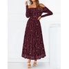 ZESICA Womens 2026 Fall Floral Wedding Guest Off the Shoulder Maxi Dresses | Long Sleeve, Soft Mesh Fabric Lined, A Line Flowy, High Waisted, Wedding Guest, Cocktail Party, Formal Elegant, Long Dress(Wine)