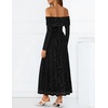 ZESICA Womens 2026 Fall Floral Wedding Guest Off the Shoulder Maxi Dresses | Long Sleeve, Soft Mesh Fabric Lined, A Line Flowy, High Waisted, Wedding Guest, Cocktail Party, Formal Elegant, Long Dress(Black)