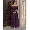 ZESICA Womens 2026 Fall Floral Wedding Guest Off the Shoulder Maxi Dresses | Long Sleeve, Soft Mesh Fabric Lined, A Line Flowy, High Waisted, Wedding Guest, Cocktail Party, Formal Elegant, Long Dress(Darkpurple)