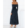ZESICA Womens 2026 Fall Floral Wedding Guest Off the Shoulder Maxi Dresses | Long Sleeve, Soft Mesh Fabric Lined, A Line Flowy, High Waisted, Wedding Guest, Cocktail Party, Formal Elegant, Long Dress(Navy)