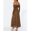 ZESICA Womens 2026 Fall Floral Wedding Guest Off the Shoulder Maxi Dresses | Long Sleeve, Soft Mesh Fabric Lined, A Line Flowy, High Waisted, Wedding Guest, Cocktail Party, Formal Elegant, Long Dress(Brown)