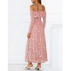 ZESICA Womens 2026 Fall Floral Wedding Guest Off the Shoulder Maxi Dresses | Long Sleeve, Soft Mesh Fabric Lined, A Line Flowy, High Waisted, Wedding Guest, Cocktail Party, Formal Elegant, Long Dress(Pink)