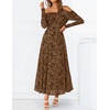ZESICA Womens 2026 Fall Floral Wedding Guest Off the Shoulder Maxi Dresses | Long Sleeve, Soft Mesh Fabric Lined, A Line Flowy, High Waisted, Wedding Guest, Cocktail Party, Formal Elegant, Long Dress(Brown)
