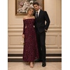 ZESICA Womens 2026 Fall Floral Wedding Guest Off the Shoulder Maxi Dresses | Long Sleeve, Soft Mesh Fabric Lined, A Line Flowy, High Waisted, Wedding Guest, Cocktail Party, Formal Elegant, Long Dress(Wine)