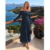 ZESICA Womens 2026 Fall Floral Wedding Guest Off the Shoulder Maxi Dresses | Long Sleeve, Soft Mesh Fabric Lined, A Line Flowy, High Waisted, Wedding Guest, Cocktail Party, Formal Elegant, Long Dress(Navy)