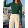 ZESICA Women’s Long Sleeve Button Soft Knit Pullover Sweaters | Crew Neck, Slim Fitted, Decorative Buttons, Business Casual Tops, Office Work, 2026 Early Fall Fashion Clothing(Darkgreen)