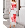 ZESICA Womens Long Sleeve Floral Side Slit Bodycon Maxi Dresses | Crewneck, Slim Fit Ruched, Lined, Mesh, 2026 Fall Boho Trendy, Formal Wedding Guest Cocktail Party, Casual Going Out Vacation(White)