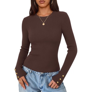 ZESICA Women’s Long Sleeve Button Soft Knit Pullover Sweaters | Crew Neck, Slim Fitted, Decorative Buttons, Business Casual Tops, Office Work, 2026 Early Fall Fashion Clothing(Taupe)