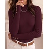 ZESICA Women’s Fall Long Sleeve Mock Neck Button Shirts Going Out Tops | Decorative Buttons, Lightweight, Slim Fitted, Business Casual, Daily Date, Work Office, 2026 Basic Layering Clothing(Burgundy)