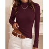 ZESICA Women’s Fall Long Sleeve Mock Neck Button Shirts Going Out Tops | Decorative Buttons, Lightweight, Slim Fitted, Business Casual, Daily Date, Work Office, 2026 Basic Layering Clothing(Burgundy)
