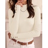 ZESICA Women’s Fall Long Sleeve Mock Neck Button Shirts Going Out Tops | Decorative Buttons, Lightweight, Slim Fitted, Business Casual, Daily Date, Work Office, 2026 Basic Layering Clothing(Beige)