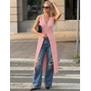 ZESICA Women’s Sleeveless Long Cardigan Sweaters 2026 Summer V Neck Oversized Button Knit Duster Vest Top Beach Cover Up(Pink)