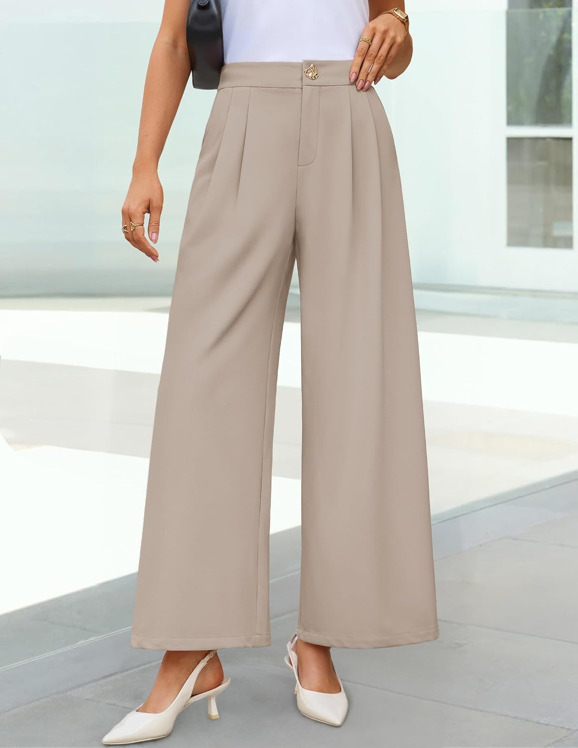 image:imageZESICA Womens Wide Leg Dress Pants 2026 High Waisted Work Palazzo Pants Office Business Casual Flowy Trousers SlacksGraybrown