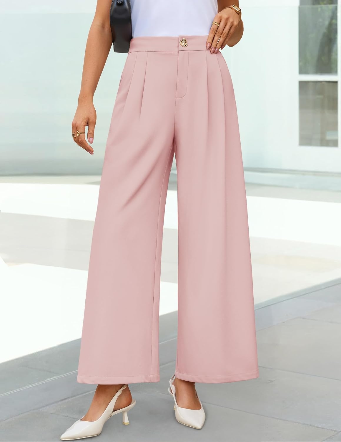 image:imageZESICA Womens Wide Leg Dress Pants 2026 High Waisted Work Palazzo Pants Office Business Casual Flowy Trousers SlacksPink