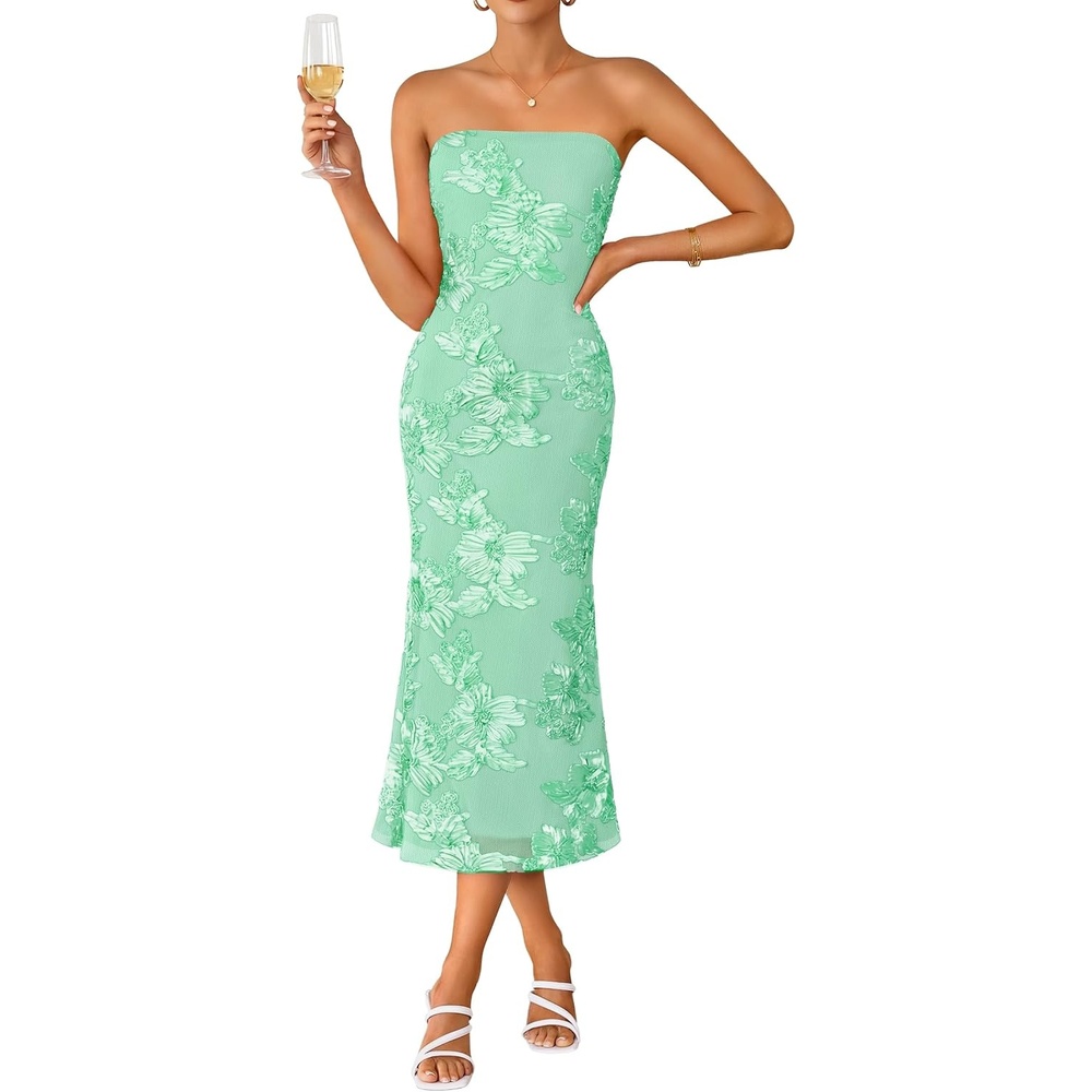 image:imageZESICA 2026 Summer Strapless Floral Cocktail Wedding Guest Dress for WomenMint