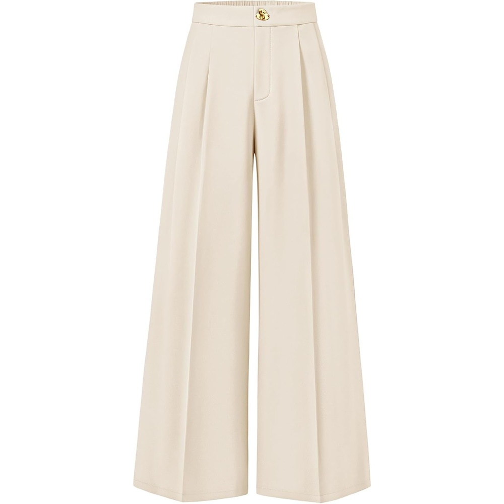 image:imageZESICA Womens Wide Leg Dress Pants 2026 High Waisted Work Palazzo Pants Office Business Casual Flowy Trousers SlacksBeige