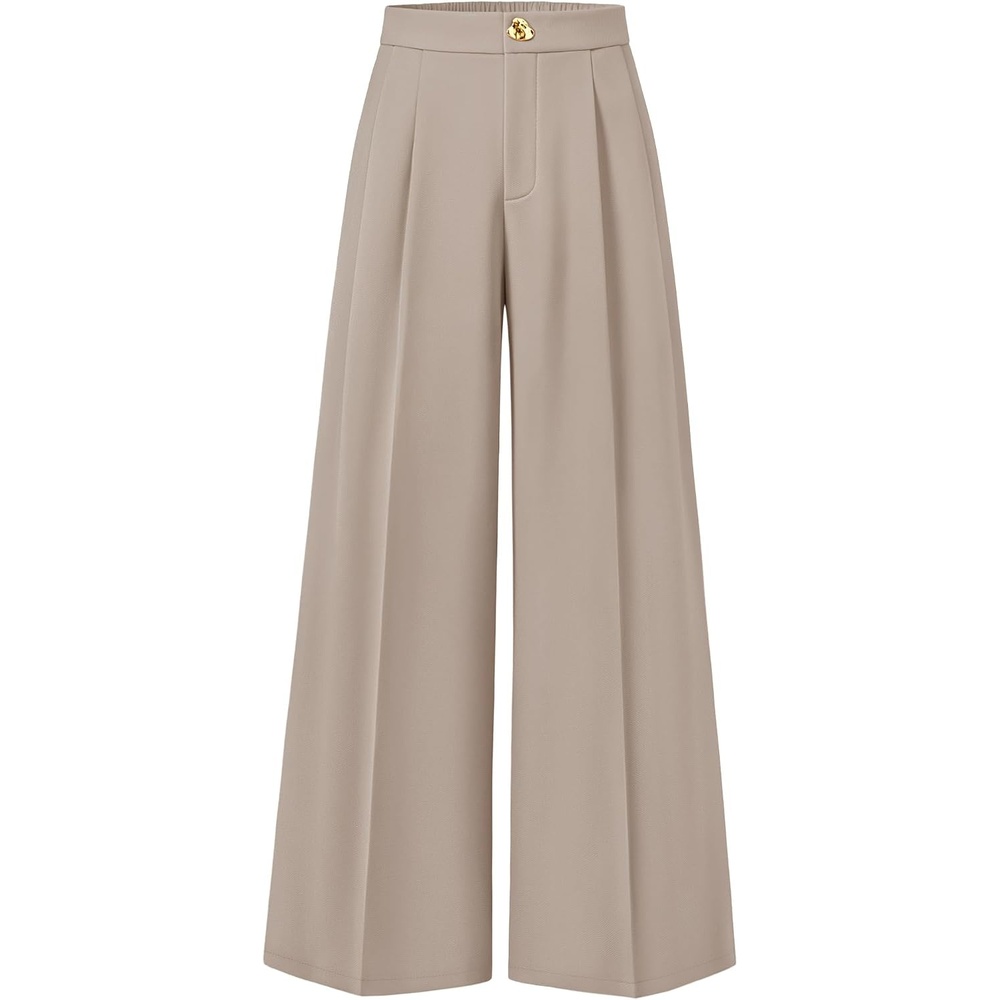 image:imageZESICA Womens Wide Leg Dress Pants 2026 High Waisted Work Palazzo Pants Office Business Casual Flowy Trousers SlacksGraybrown