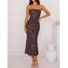 ZESICA 2026 Summer Strapless Floral Cocktail Wedding Guest Dress for Women(Brown)