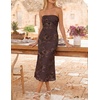 ZESICA 2026 Summer Strapless Floral Cocktail Wedding Guest Dress for Women(Brown)