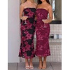 ZESICA 2026 Summer Strapless Floral Cocktail Wedding Guest Dress for Women(Wine)