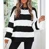 ZESICA Womens Long Sleeve Oversized Striped Knitted Sweaters(Blackstriped)