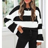 ZESICA Womens Long Sleeve Oversized Striped Knitted Sweaters(Blackstriped)