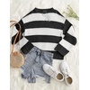 ZESICA Womens Long Sleeve Oversized Striped Knitted Sweaters(Blackstriped)