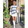 ZESICA Womens Long Sleeve Oversized Striped Knitted Sweaters(Blue)