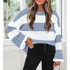 ZESICA Womens Long Sleeve Oversized Striped Knitted Sweaters(Blue)