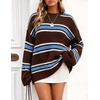 ZESICA Womens Long Sleeve Oversized Striped Knitted Sweaters(Coffee Brown)