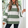 ZESICA Womens Long Sleeve Oversized Striped Knitted Sweaters(Green)