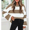 ZESICA Womens Long Sleeve Oversized Striped Knitted Sweaters(Lightkhaki)