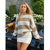 ZESICA Womens Long Sleeve Oversized Striped Knitted Sweaters(Lightkhaki)