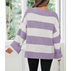 ZESICA Womens Long Sleeve Oversized Striped Knitted Sweaters(Lightpurple)