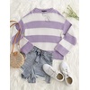 ZESICA Womens Long Sleeve Oversized Striped Knitted Sweaters(Lightpurple)