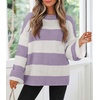 ZESICA Womens Long Sleeve Oversized Striped Knitted Sweaters(Lightpurple)
