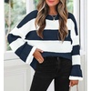 ZESICA Womens Long Sleeve Oversized Striped Knitted Sweaters(Navy)
